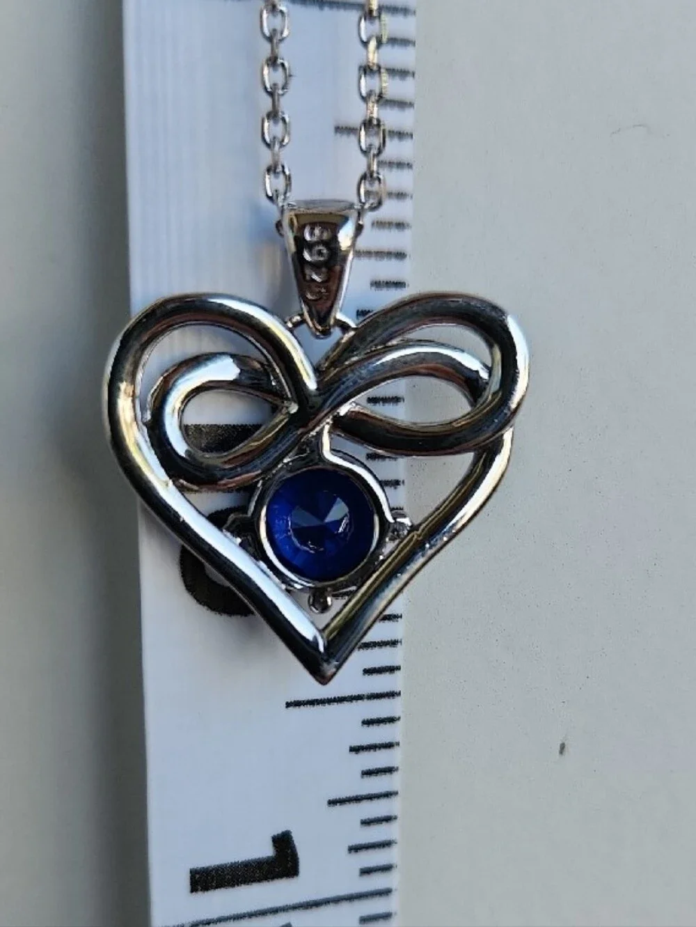 Sterling Silver Infinity Heart Pendant Necklace Blue CZ 19" Adjustable Chain - Picture 8 of 8